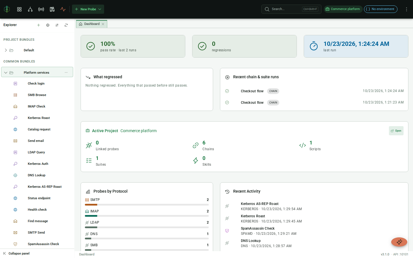 The Project Explorer with a bundle tree and probes, chains and scripts nested inside each bundle