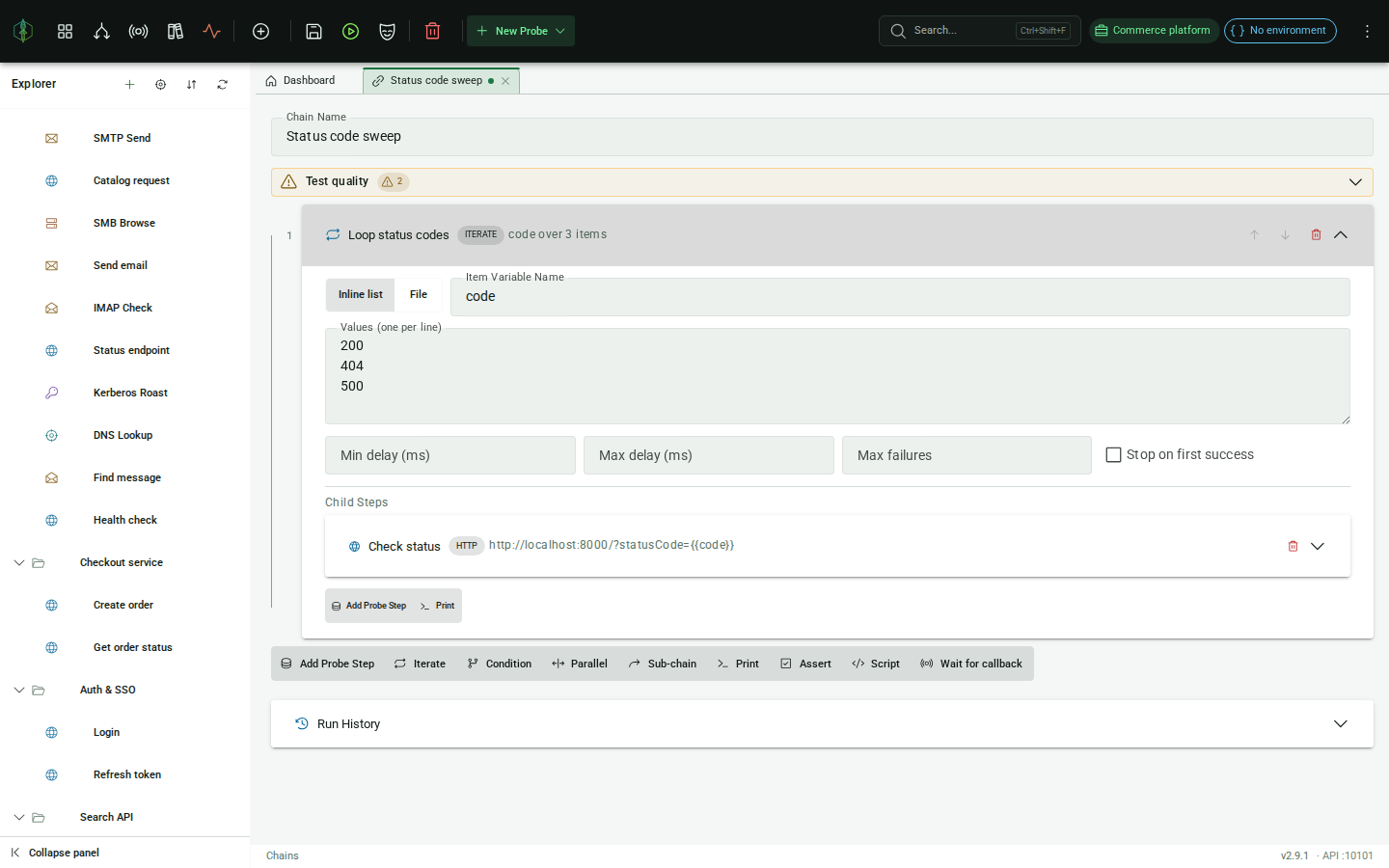 ITERATE step: static list source with values entered one per line