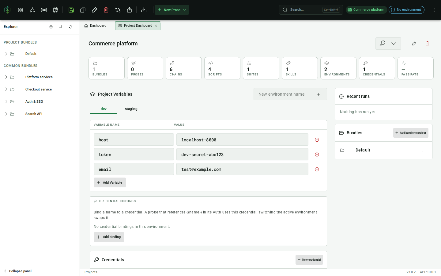 Credential store panel on the Project Dashboard