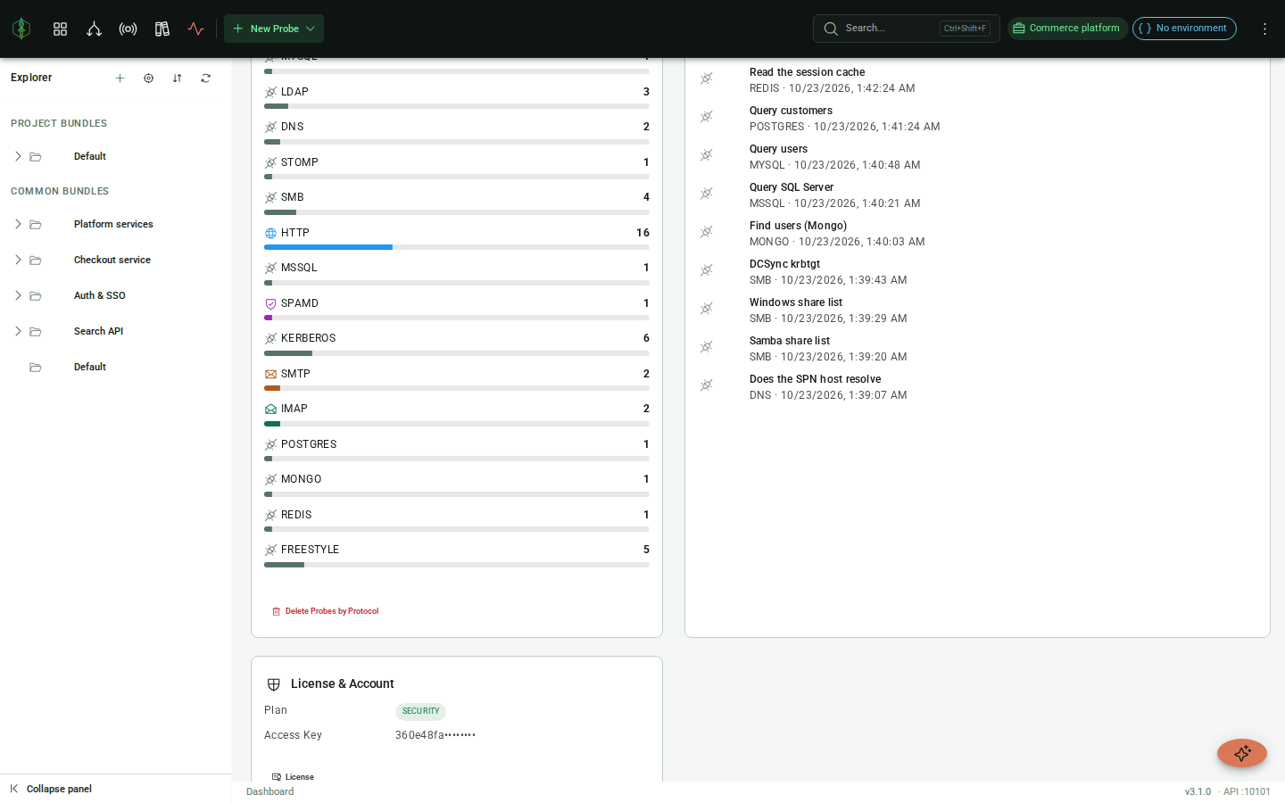 Dashboard license panel showing tier chip