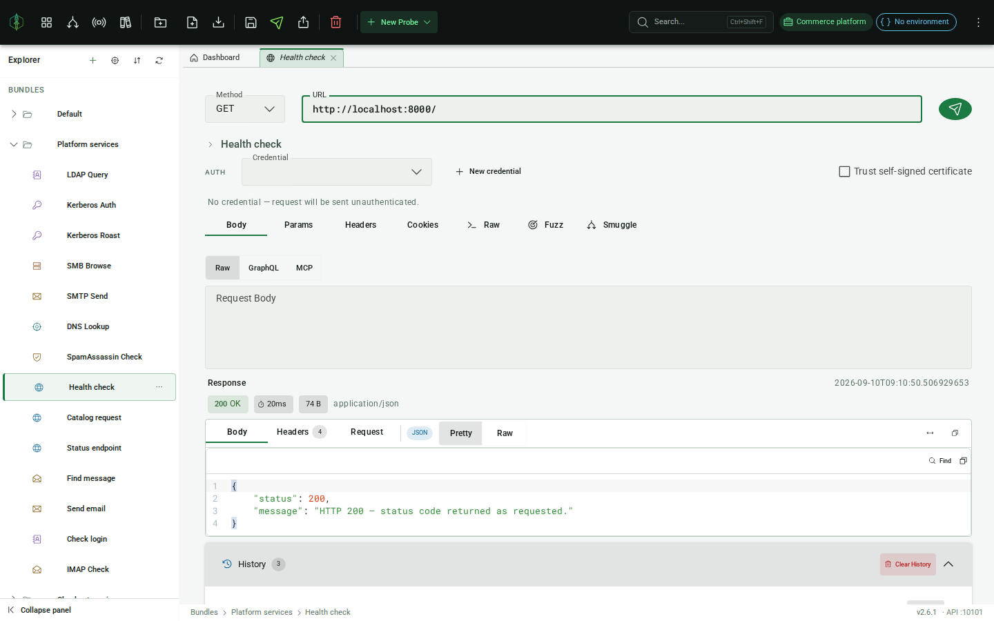 HTTP probe with failed assertion: warning badge on history entry