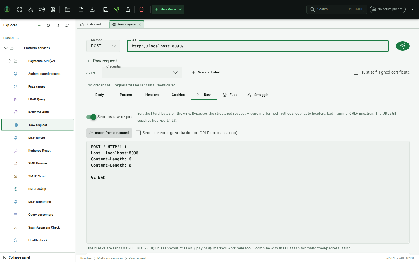 Raw tab: the raw request editor