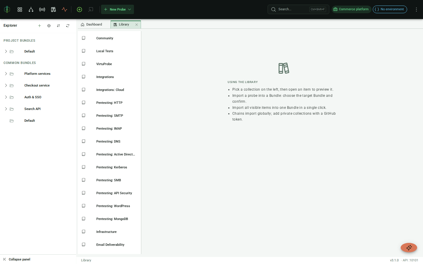 Library: three-pane catalog: collections, group tree, item grid