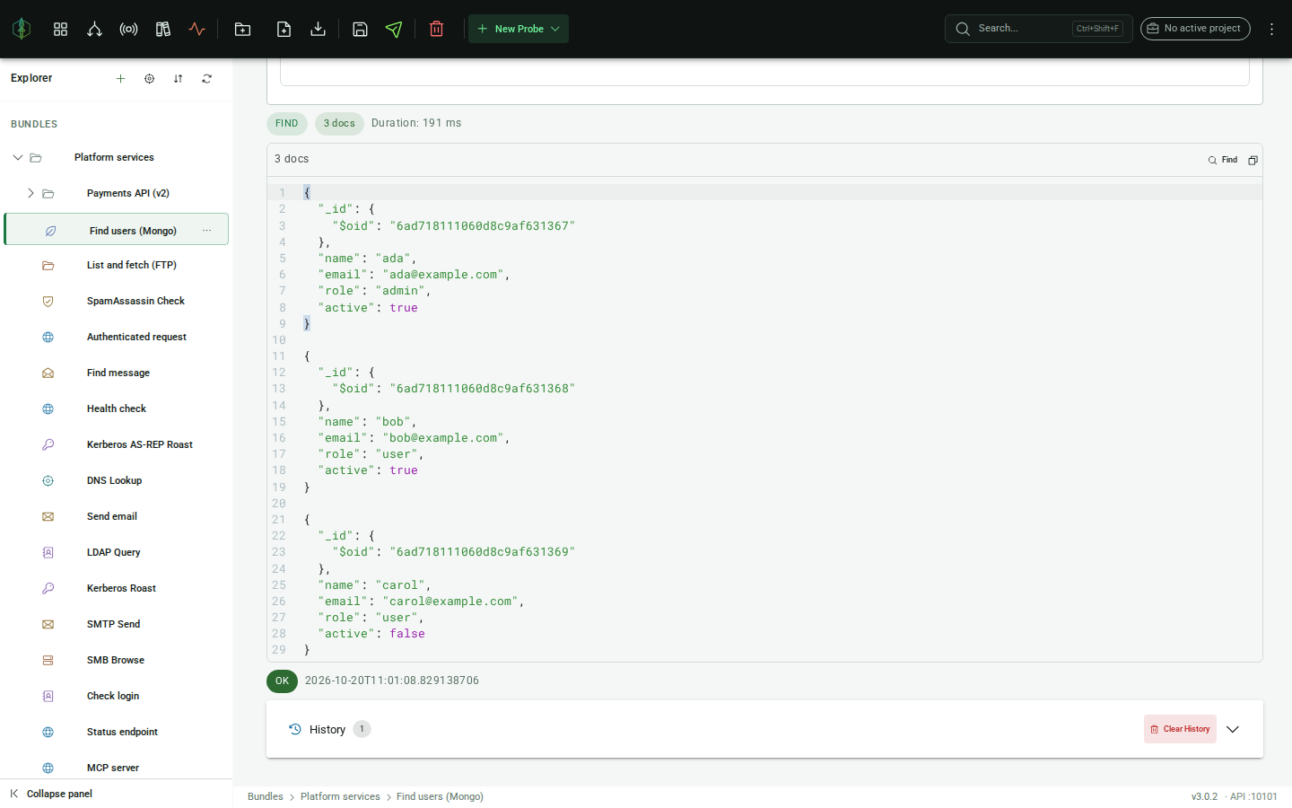 The documents a FIND returned, rendered as JSON.