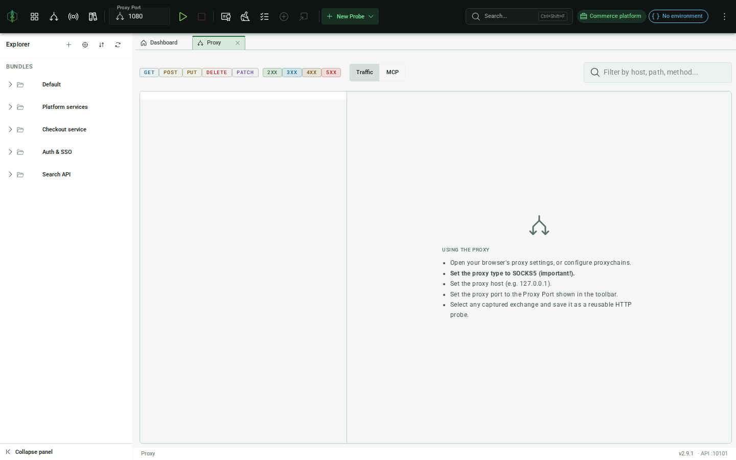 Proxy view: exchange list panel