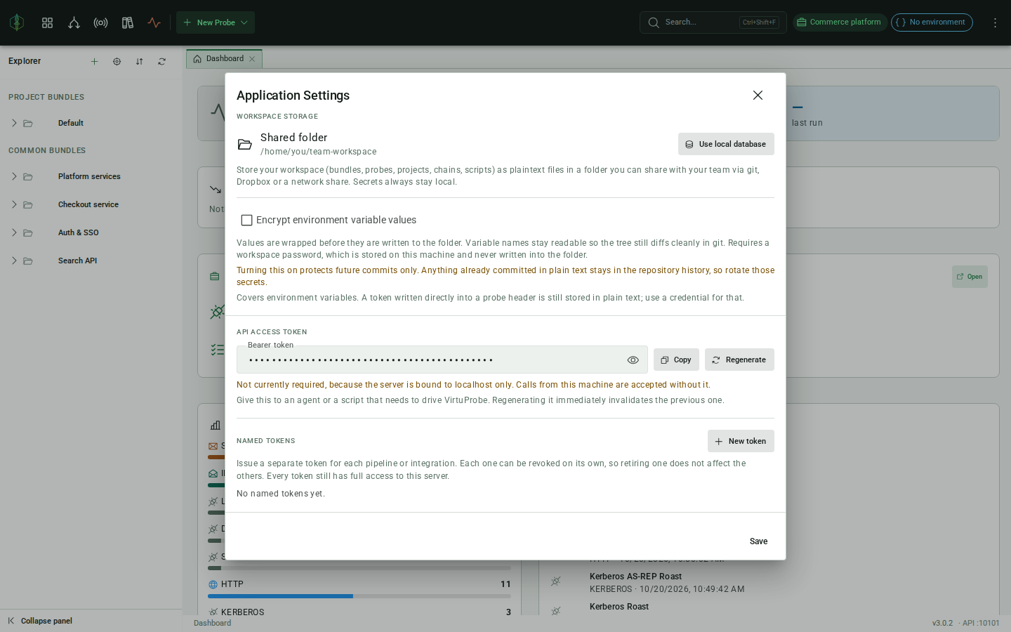 The Encrypt environment variable values toggle, with its scope and history notes